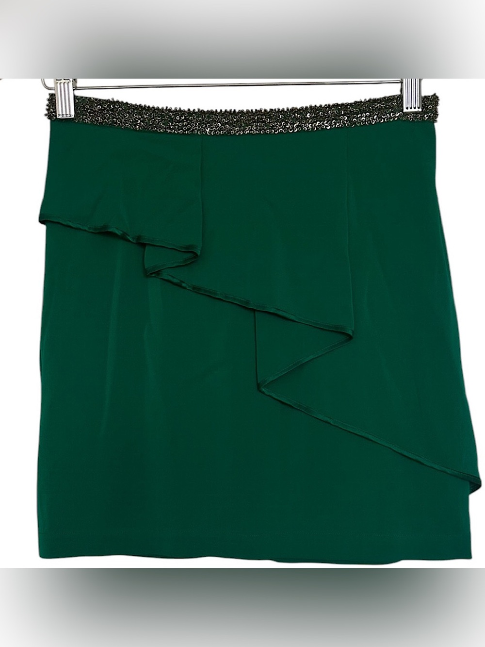 Robert Rodriguez Women’s Silk Mini Skirt Embellished Waistband Green Size 4